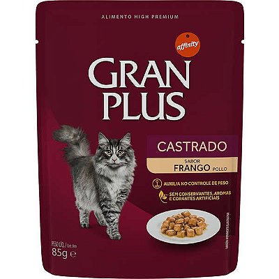 Ração Úmida Affinity GranPlus Sachê Para Gatos Castrados Adultos Sabor Frango  e Salmão 85 gr