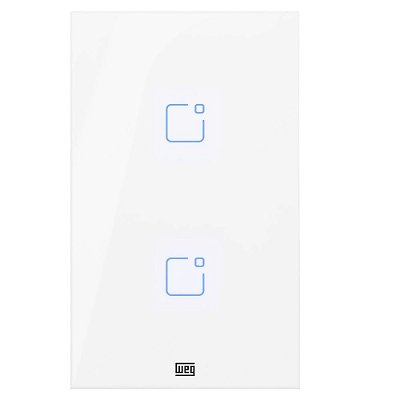 INTERRUPTOR TOUCH INTELIGENTE 2 BOTOES WI-FI 10A + RF COM PLACA 4X2 WEG HOME BRANCO