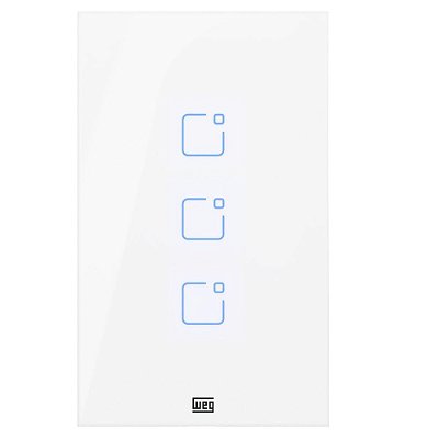 INTERRUPTOR TOUCH INTELIGENTE 3 BOTOES WI-FI 10A + RF COM PLACA 4X2 WEG HOME BRANCO