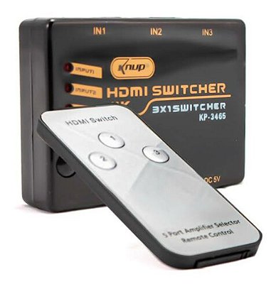 Adaptador Switch Hdmi 4K Ultra HD com Controle Remoto 3 Entradas 1 Saída - KP-3465-1 - 12736