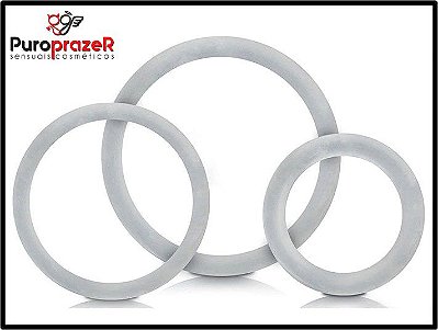 KIT ANEL PENIANO PROLONGADOR DE EREÇÃO COM 03 ANÉIS P/M/G EM SILICONE - SEXY FANTASY