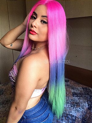 UTIMA PEÇA - Peruca lace front wig Rainbow 70cm 