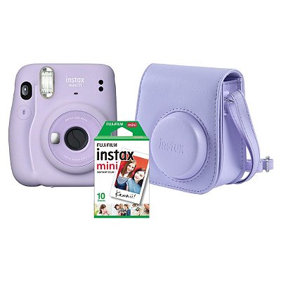 Kit Câmera Instantânea Fujifilm Instax Mini 11 Lilás + Pack 10 filmes + Bolsa Lilás