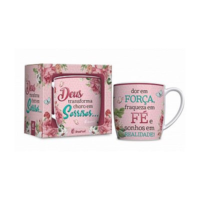 Caneca Porcelana Urban 360ml Brasfoot - Força Fé Realidade