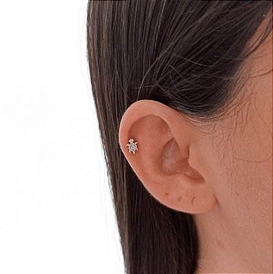 REF 1117 - PIERCING TARTARUGA  - PRATA 925 COM HASTE EM AÇO CIRÚRGICO