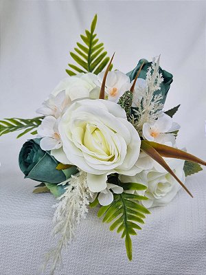 Buquê de Noiva Modelo Mini em tons de Verde - Casamento Civil