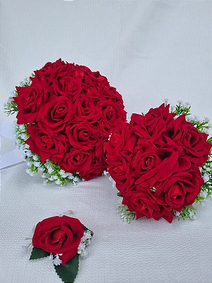 Kit Buquê Cerimonial, Buquê Mini e Lapela para o Noivo