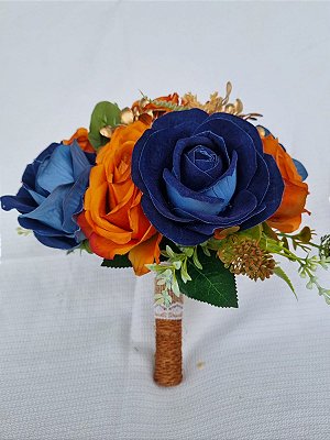 Buquê Cerimonial Pequeno em tons de Azul Petróleo com Terracota