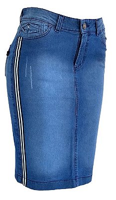 7169Saia Jeans evangélica com faixa lateral