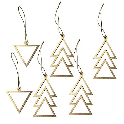 kit 6 pingentes Natal triângulos Dourados