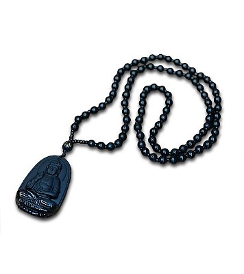 Colar Buddha Obsidiana Preta - Nepal