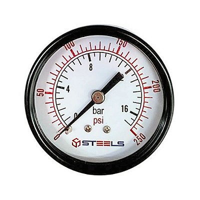 Manometro Traseiro - em ABS - Rosca 1/4 - 250psi ou 16bar - 52mm (Steels - ST10003-14N)