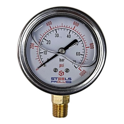 Manometro Vertical - em Inox - Rosca 1/4 - 1000psi ou 70bar - 63mm - com Glicerina (Steels - ST10217)