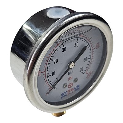 Manômetro Vertical - em Inox - Rosca 1/4 - 1000psi ou 70bar - 63mm - com Glicerina (Steels - ST10217)