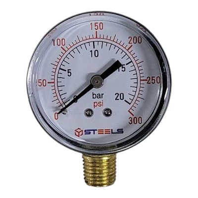 Manometro Vertical - em ABS - Rosca 1/4 - 300psi ou 20bar - 52mm (Steels - ST10337-14N)
