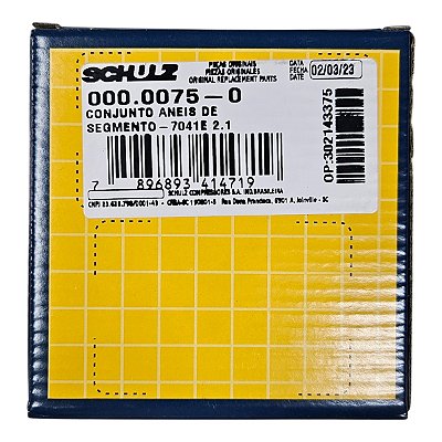 Jogo de Anéis Compressor - 2.1/2 Pol - Schulz MSV 30, 40, 80 Max - 4R (000.0075-0 - 830.0982-0 - 830.0526-2) - P3.E23