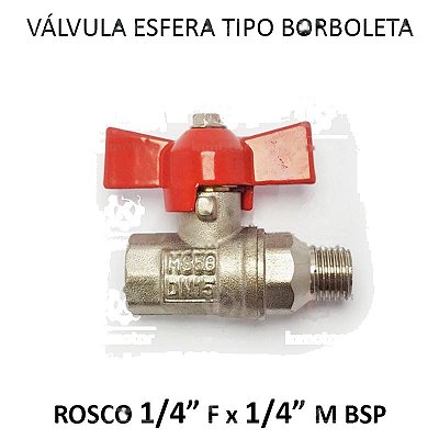 Válvula Esfera Borboleta Vermelha Arcom - 1/4 MF (726103)