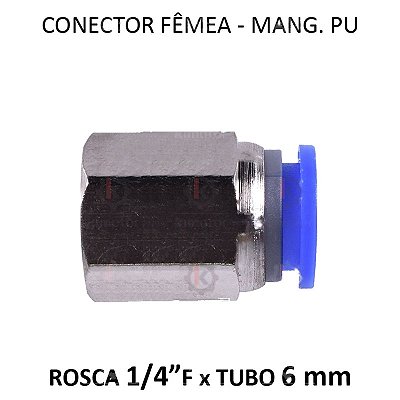 Conexão PU - 6mm x 1/4 F BSP - PF614