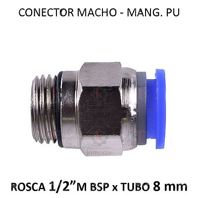 Conexão PU - 8mm x 1/2 M BSP - PM812