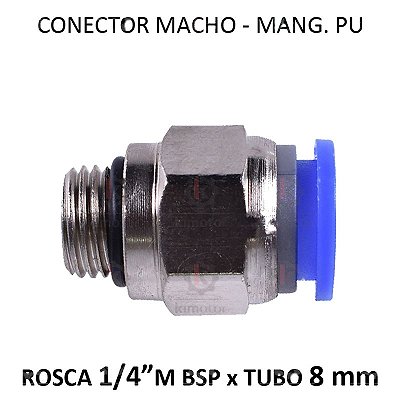 Conexão PU - 8mm x 1/4 M BSP - PM814