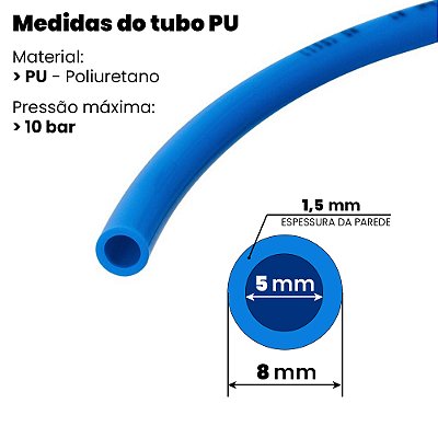 Mangueira Compressor PU Azul - 8 x 5mm - Por Metro (MPU8)
