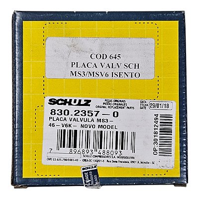 Placa de Válvula Schulz MS 3 / MSV 6 / 5.2 / 8 VL - Fora de Linha (830.0654-0 - 830.2357-0) - P2.G14