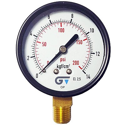Manometro Vertical - em Aço - Rosca 1/4 - 200psi ou 14bar - 63mm (729544)