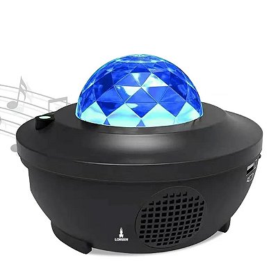 Luminária Abajur Lorben Giratória Projetor Estrelas Galáxia 360° Musical com Sensor de Batida Bluetooth USB