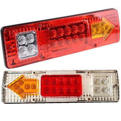 Par Lanterna Traseira Caminhão Carretinha Led 12V 29,5cm Luz Seta Ré Freio Lorben