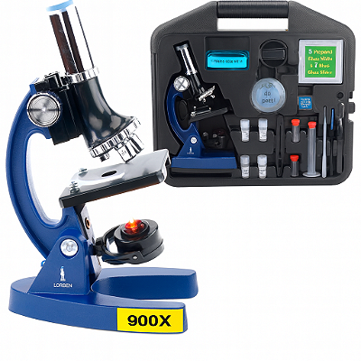 Kit Microscópio Biológico Infantil 28 Peças Lorben Educacional Portátil 100x 400x 900x com Maleta