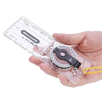 Bússola Direcional Dobrável Lorben para Mapa com Escala Régua Lupa Cordão Camping Sobrevivência