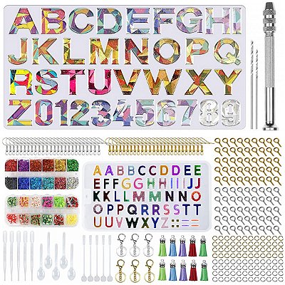 Molde de Silicone Lorben Forma Alfabeto Números 3D Resina Epóxi Kit com 307 peças