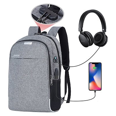 Mochila Notebook com Cadeado Anti Furto Lorben Saída Cabo Auxiliar USB Fone Ouvido
