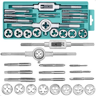Kit Macho e Tarraxa Lorben 20 Peças Cossinete M3 a M12 para Madeira Alumínio PVC + Maleta