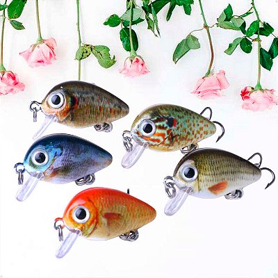 Kit com 5 Mini Iscas de Pesca Artificiais Crankbait Meia Água Material Acessório Pescaria