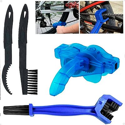 Kit Máquina e Escovas para Limpeza Corrente Bicicleta Bike Lorben 4 Peças