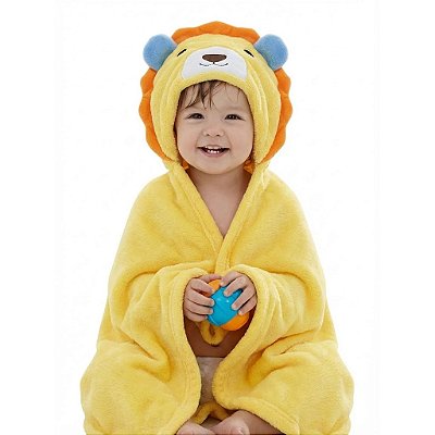 Manta Cobertor Toalha de Banho com Capuz para Bebê Criança Lorben Manto Bichinhos Fleece Macio
