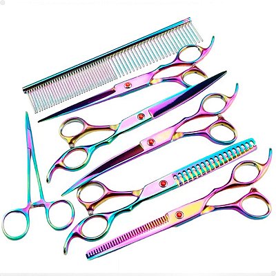 Kit Completo 6 Tesouras Pet Aço Lorben com Pente e Estojo
