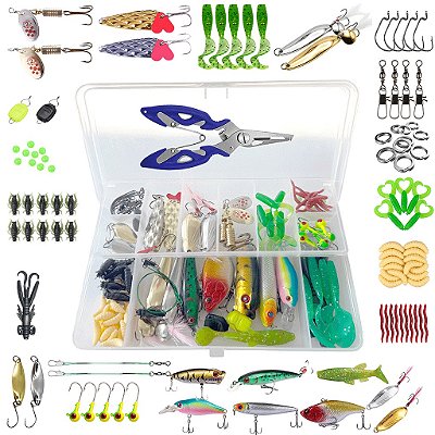 Kit Pesca Iscas Artificiais + Alicate + Estojo 110 Peças