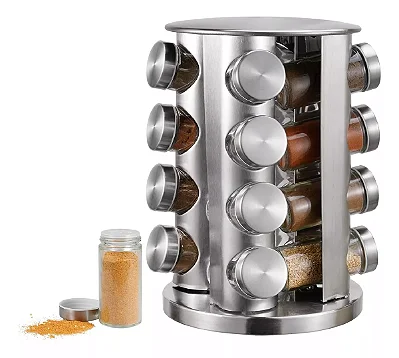 Rack Giratório Aço Inox Giratório 16 Potes Para Especiarias