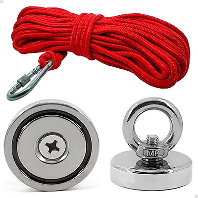 Imã Neodímio Pesca Magnética 48mm 80 Kg Tração 10m Corda