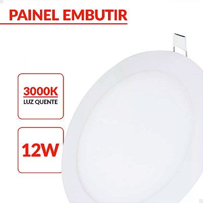 Plafon Painel LED Embutir Redondo 12W Branco Quente 3000K Bivolt – Iluminação Moderna e Eficiente