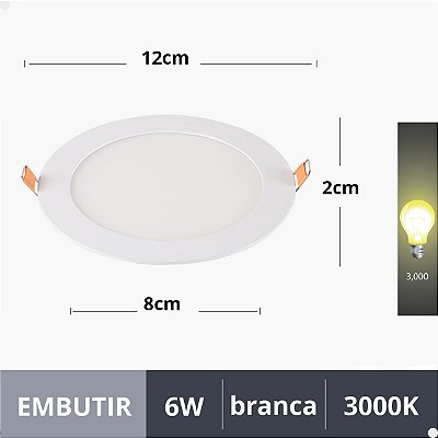 Plafon Painel LED Embutir Redondo 6W Branco Quente 3000K Bivolt – Iluminação Moderna e Eficiente