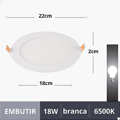 Plafon Painel de LED Redondo de Embutir 22x22cm 18W 6500k - Marca Lorben