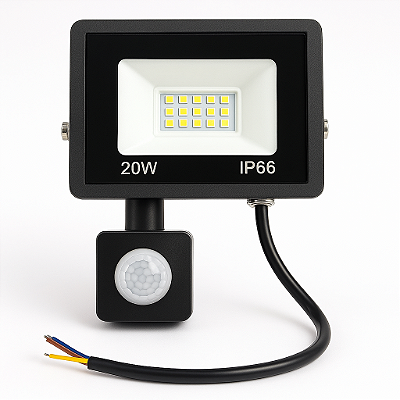 Holofote Refletor Led 20W - IP66 - 220V - Branco Frio - com Sensor de Presença