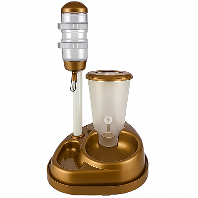 Bebedouro com Lambe Bilha e Comedouro Automático Lorben para Cães e Gatos Marrom