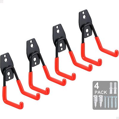 Kit 4 Suportes de Parede Gancho de Aço Reforçado – Para Bicicleta, Ferramentas e Escadas – Com Parafusos Inclusos