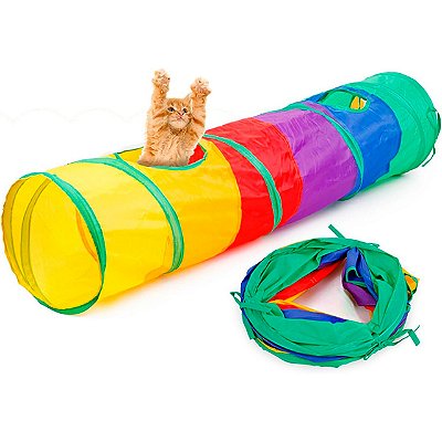 Túnel Brinquedo para Gato Dobrável Colorido com Bolinha – 120cm x 25cm