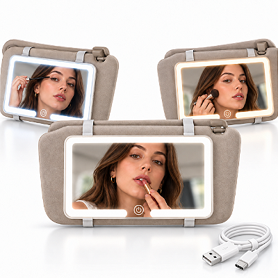 Espelho para Quebra-Sol Carro LED Touch 3 Cores USB-C portatil Branco