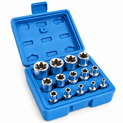 JOGO DE SOQUETES E-TORX FÊMEA COM 14 PEÇAS E ESTOJO